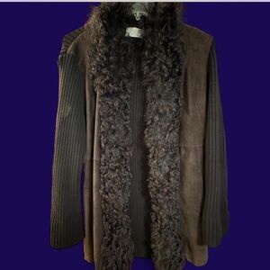 Vintage Dana buchman suede Fur Trim Jacket